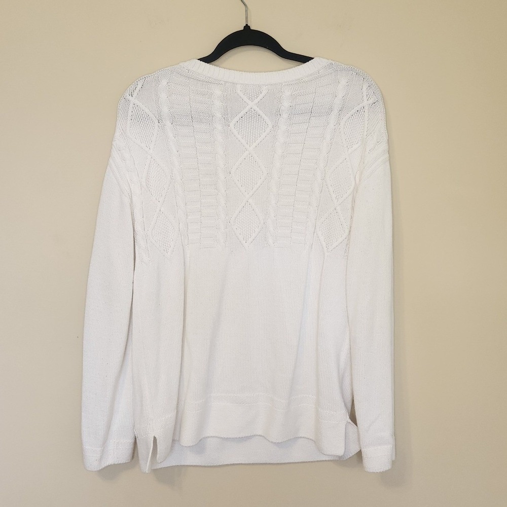 Barbour Weymouth Knit White Cotton Cableknit Diamond Sweater Womens US 8 (M) - Picture 4 of 9